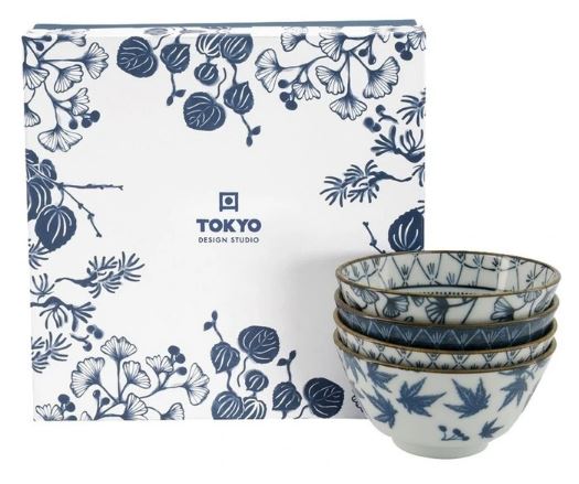 Tokyo Design Studio Flora Japonica Mixed Rice Bowl 12cm 4 Piece In Blue
