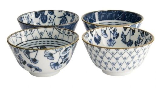 Tokyo Design Studio Flora Japonica Mixed Rice Bowl 12cm 4 Piece In Blue