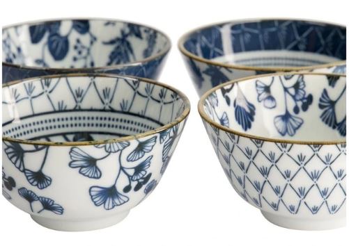 Tokyo Design Studio Flora Japonica Mixed Rice Bowl 12cm 4 Piece In Blue