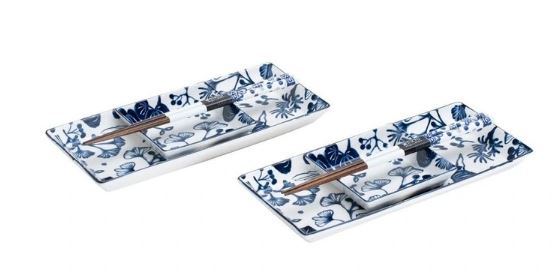 Tokyo Design Studio Flora Japonica Sushi Plate Giftset 4 Piece In White