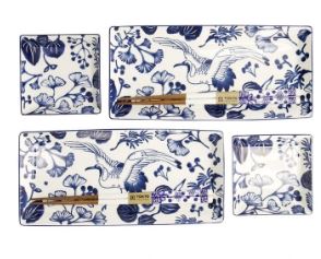 Tokyo Design Studio Flora Japonica Sushi Plate Giftset 4 Piece In White