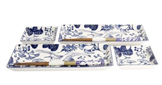 Tokyo Design Studio Flora Japonica Sushi Plate Giftset 4 Piece In White