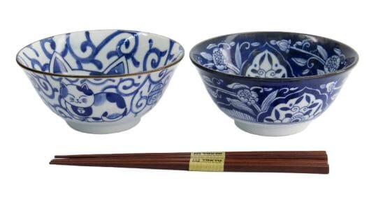 Tokyo Design Studio Neko Bowl 2pc Set With Chopsticks - Swirl Cat Bowls The Cooks Kitchen 