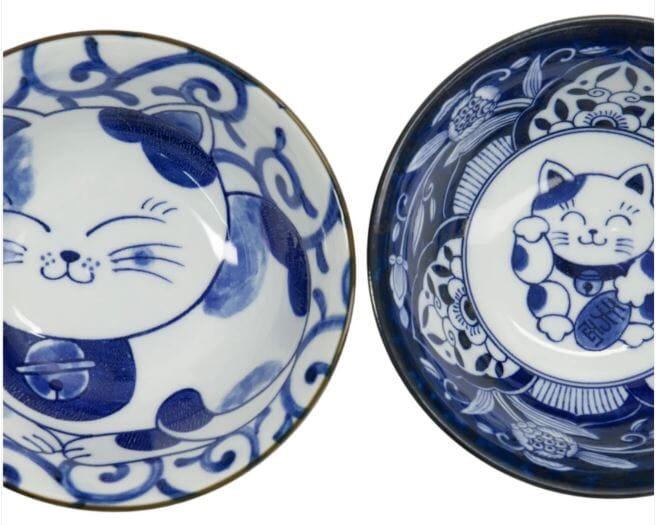 Tokyo Design Studio Neko Bowl 2pc Set With Chopsticks - Swirl Cat Bowls The Cooks Kitchen 