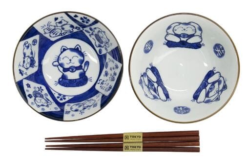 Tokyo Design Studio Kawaii Neko Bowl Set Of 3 With Chopsticks - White Cat Bowls The Cooks Kitchen 