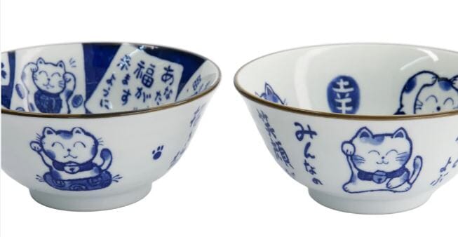 Tokyo Design Studio Kawaii Neko Bowl Set Of 3 With Chopsticks - White Cat Bowls The Cooks Kitchen 