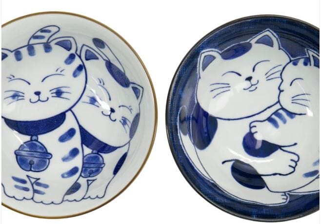 Tokyo Design Studio Kawaii Neko Bowl 2pc With Chopsticks - Twin Cat Bowls The Cooks Kitchen 
