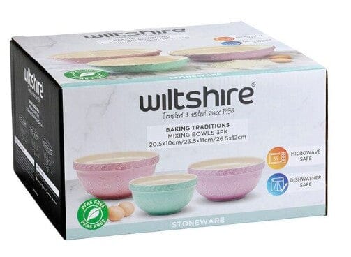 Wiltshire Baking Traditions Mixing Bowl Pastel Multicoloured 3 Pack Mixing Bowls The Cooks Kitchen 