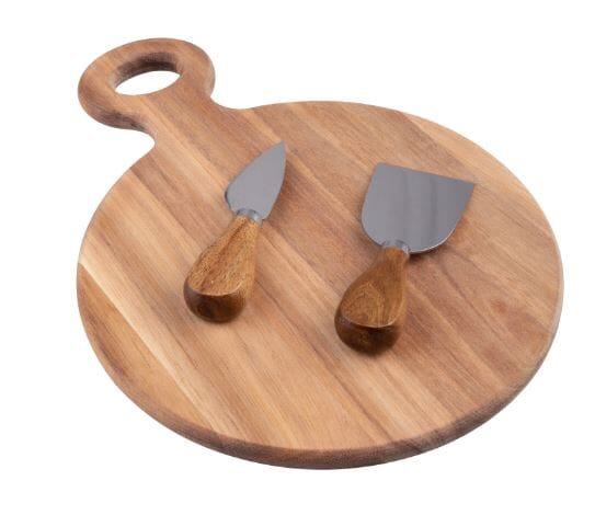 Alfresco Lane 3pc Round Acacia Wood Cheese Paddle With Knives Platters The Cooks Kitchen 