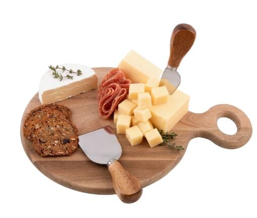 Alfresco Lane 3pc Round Acacia Wood Cheese Paddle With Knives Platters The Cooks Kitchen 
