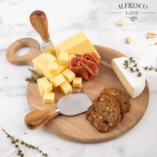 Alfresco Lane 3pc Round Acacia Wood Cheese Paddle With Knives Platters The Cooks Kitchen 