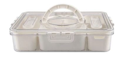 Pizzazz Rectangular 7 Compartment Grazing Box W/ Carry Handles & Food Picks (cream) Picnicware The Cooks Kitchen 