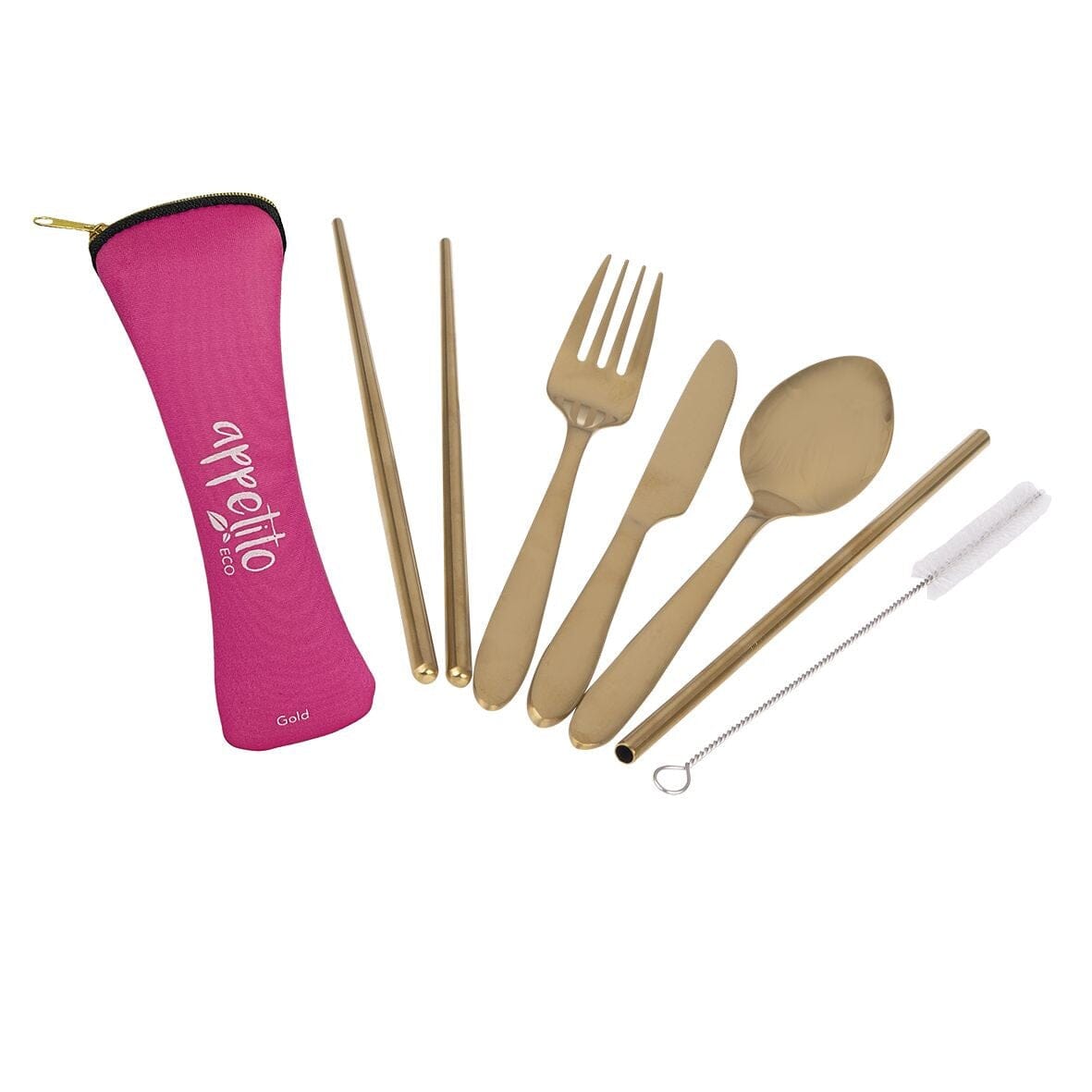 Appetito 6 Piece Stainless Steel Traveller's Cutlery Set - Gold Lunchbox The Cooks Kitchen 