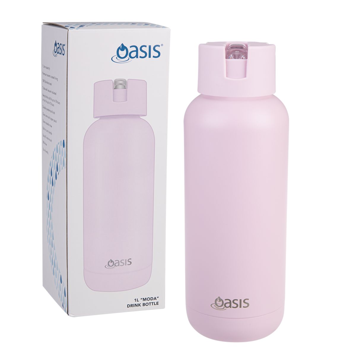Oasis "moda" Ceramic Lined S/s Triple Wall Insulated Drink Bottle 1l - Pink Lemonade Drink Bottles The Cooks Kitchen 