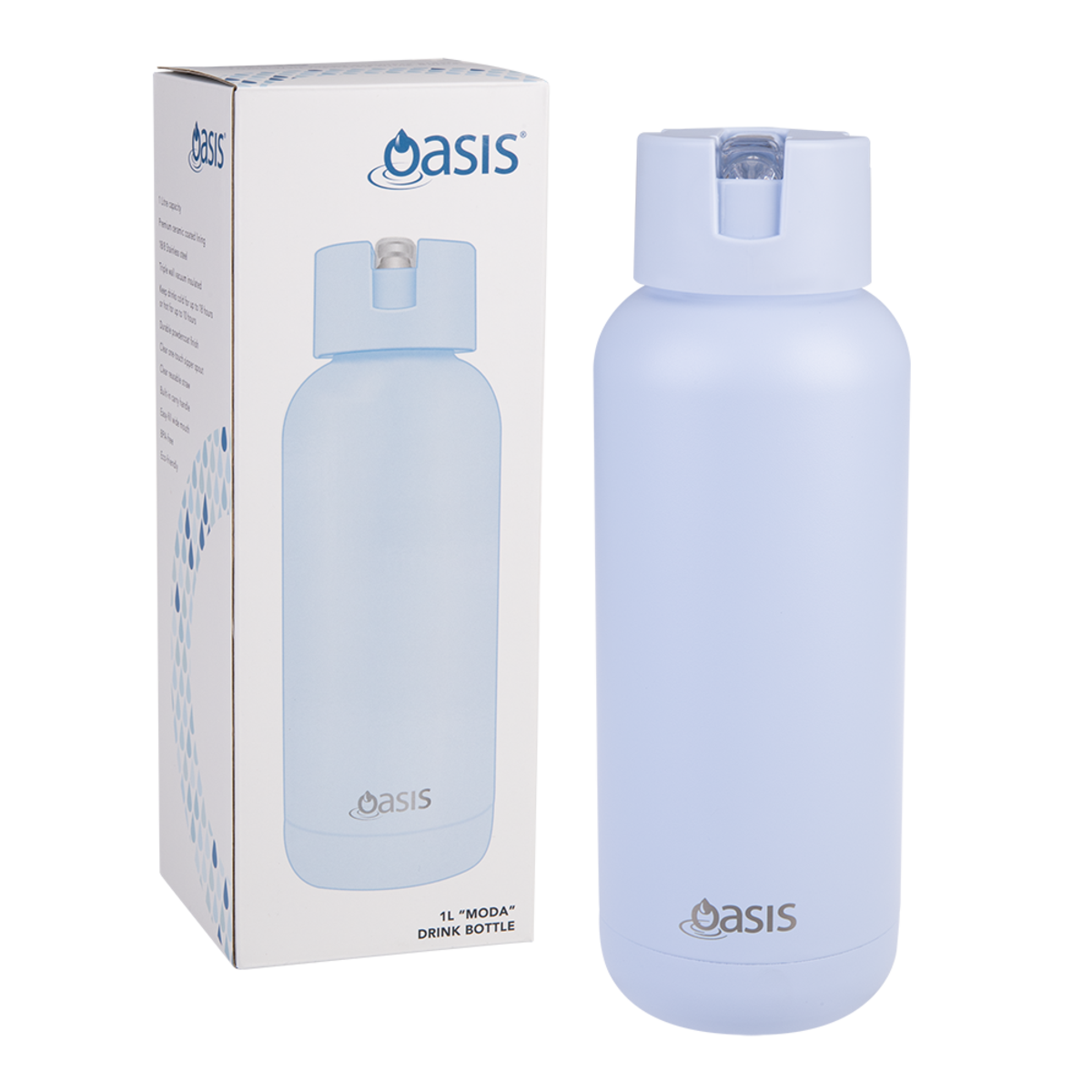 Oasis "moda" Ceramic Lined S/s Triple Wall Insulated Drink Bottle 1l - Periwinkle
