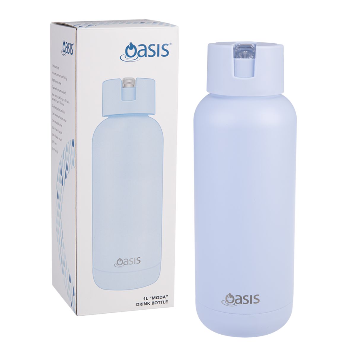 Oasis "moda" Ceramic Lined S/s Triple Wall Insulated Drink Bottle 1l - Periwinkle Drink Bottles The Cooks Kitchen 