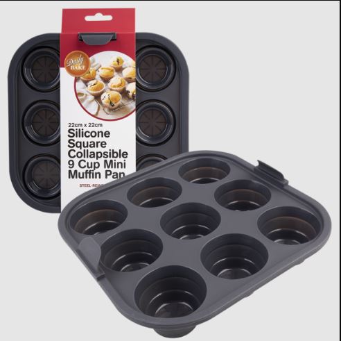 Daily Bake Silicone Square 22x22cm Collapsible Air Fryer 9 Cup Muffin Pan