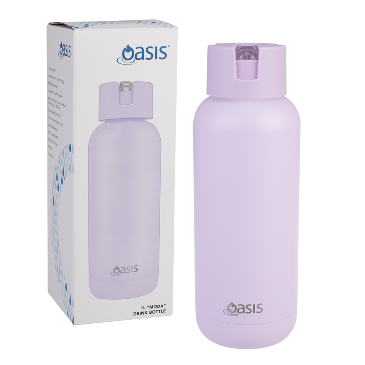 Oasis "moda" Ceramic Lined S/s Triple Wall Insulated Drink Bottle 1l - Orchid