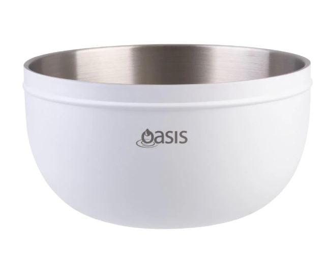 Oasis Stainless Steel Double Wall Salad Bowl With Lid 2.8l - White