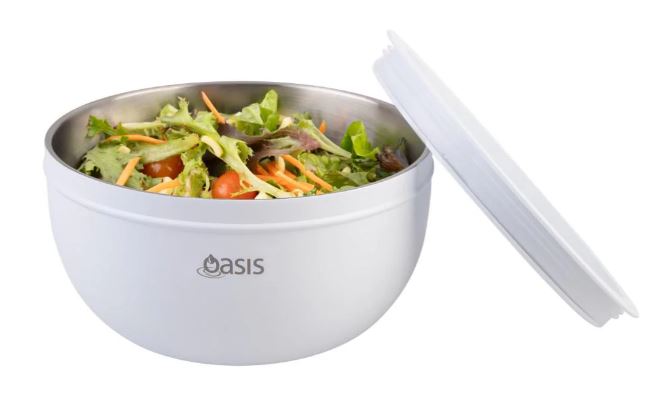 Oasis Stainless Steel Double Wall Salad Bowl With Lid 2.8l - White
