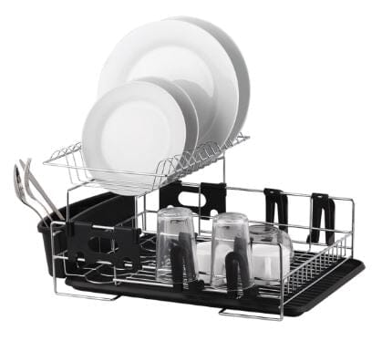 D.line Stainless Steel 2 Tier Dish Rack With Draining Board - Black Dish Racks & Drainers The Cooks Kitchen 