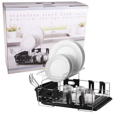 D.line Stainless Steel 2 Tier Dish Rack With Draining Board - Black