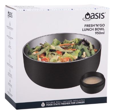Oasis Stainless Steel Double Wall Insulated Fresh 'n' Go Lunch Bowl 950ml - Black