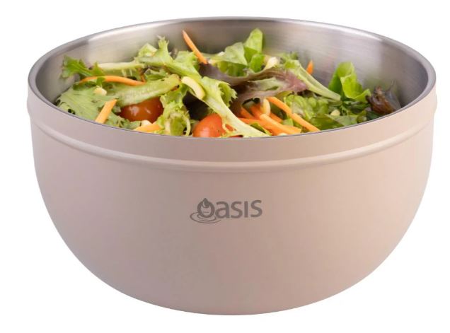 Oasis Stainless Steel Double Wall Slad Bowl With Lid 2.8l - Oat