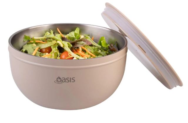 Oasis Stainless Steel Double Wall Slad Bowl With Lid 2.8l - Oat