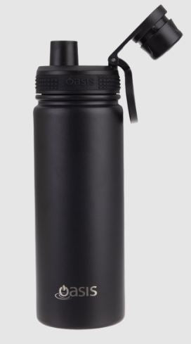 Oasis S/s Double Wall Insulated 'challenger' Sports Bottle W/ Screw Cap 550ml - Black