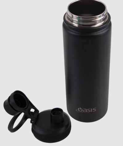 Oasis S/s Double Wall Insulated 'challenger' Sports Bottle W/ Screw Cap 550ml - Black