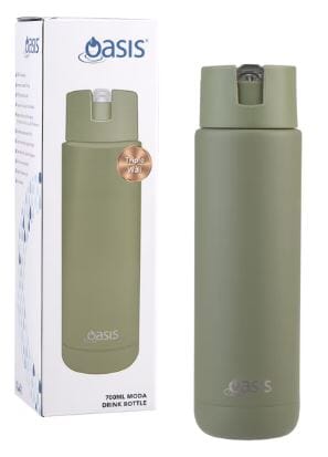 Oasis Ceramic Lined Stainless Steel Triple Wall Insulated "moda" Drink Bottle 700ml - Olive Green Drink Bottles The Cooks Kitchen 