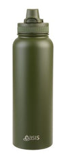 Oasis Stainless Steel Double Wall Insulated 'challenger' Sports Bottle With Quick Relase Cap 1.1l - Forest Green