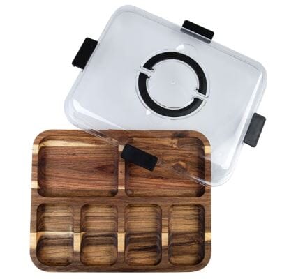 Alfresco Lane Acacia Wood 6 Compartment Rectangular Grazing Platter With Lid Platters The Cooks Kitchen 
