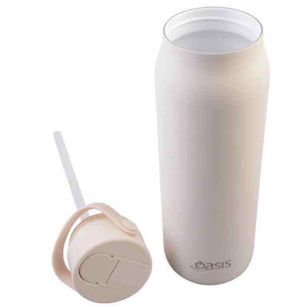 Oasis Ceramic Lined Stainless Steel Double Walled Sorrento Sipper Bottle 900ml - Alabaster