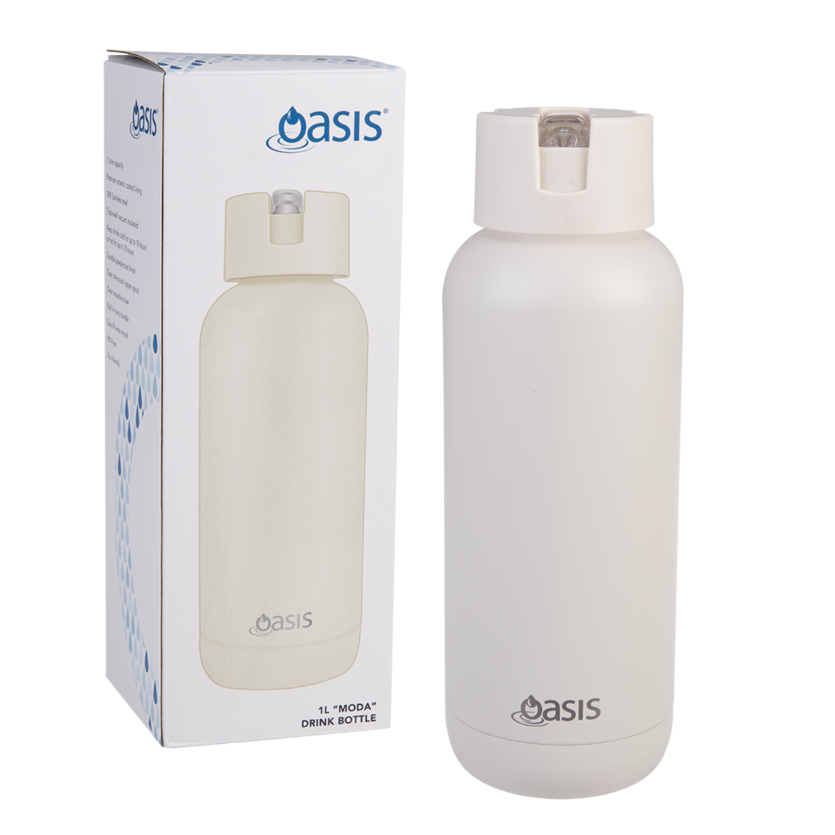 Oasis "moda" Ceramic Lined S/s Triple Wall Insulated Drink Bottle 1l - Alabaster