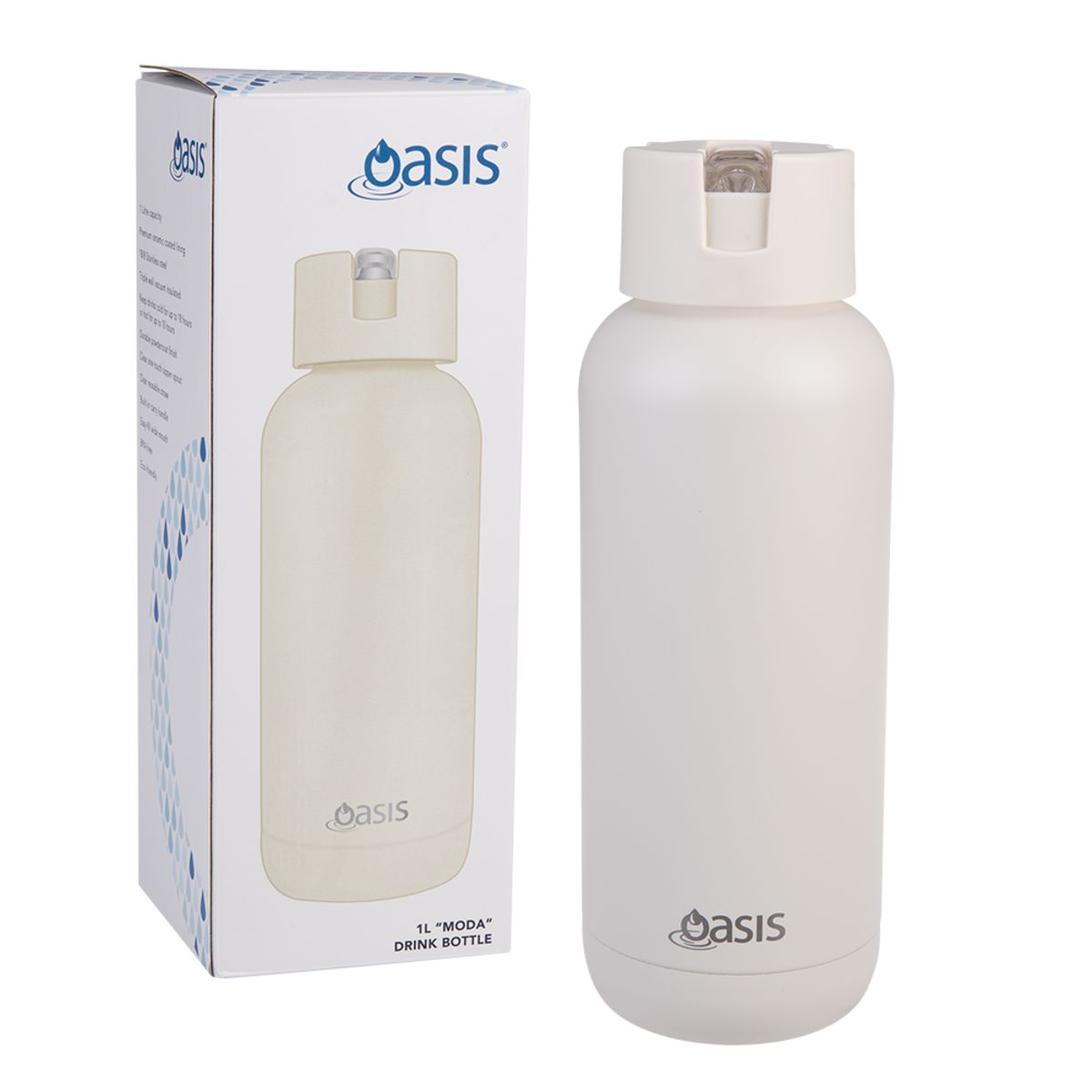 Oasis "moda" Ceramic Lined S/s Triple Wall Insulated Drink Bottle 1l - Alabaster Drink Bottles The Cooks Kitchen 