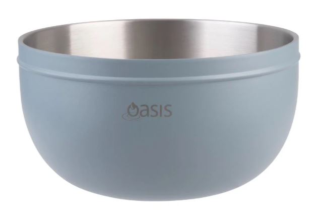 Oasis Stainless Steel Double Wall Salad Bowl With Lid 2.8l - Hazy Blue