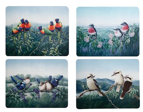 Maxwell & Williams - Birds Of Australia Katherine Castle 10 Year Anniversary - Corkback Placemats 34x26.5cm Set Of 4 Assorted