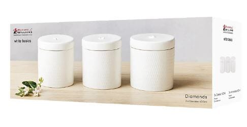 Maxwell & Williams White Basics Diamonds Canister 600ml Set Of 3 Gift Boxed General Storage The Cooks Kitchen Mandurah 