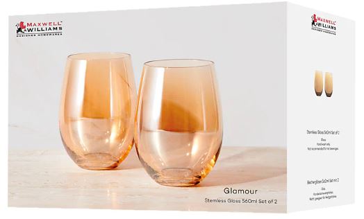 Maxwell & Williams Glamour Stemless Glass 560ml S/2 Gold