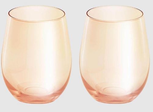 Maxwell & Williams Glamour - Stemless Wine Glasses 540ml Set Of 2 - Coral