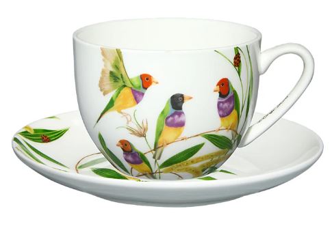 Maxwell & Williams Eloise Short Lyric Cup & Saucer - Gouldian Finch