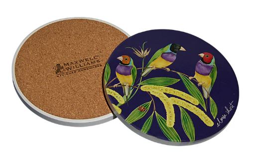 Maxwell & Williams Eloise Short Lyric Ceramic Round Coaster Gouldian (yellow Robin)
