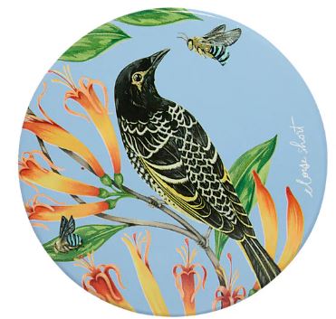 Maxwell & Williams Eloise Short Lyric Ceramic Round Coaster Regent Honeyeater