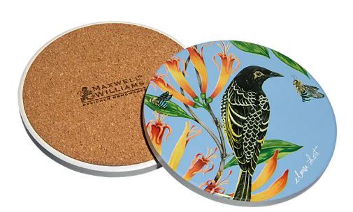 Maxwell & Williams Eloise Short Lyric Ceramic Round Coaster Regent Honeyeater