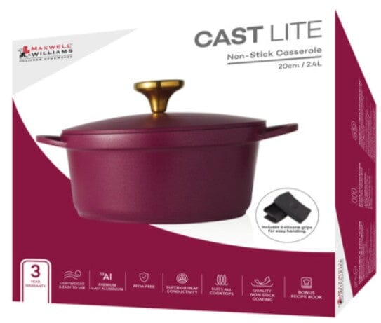 Maxwell & Williams Cast Lite - Non-stick Casserole 20cm/2.4l Cherry Casseroles The Cooks Kitchen 