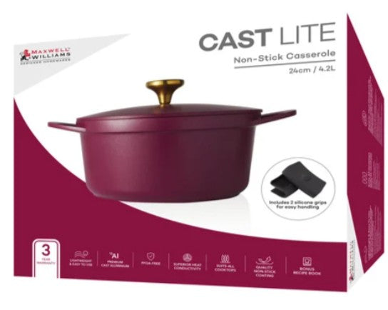 Maxwell & Williams Cast Lite - Non-stick Casserole 24cm/4.2l Cherry