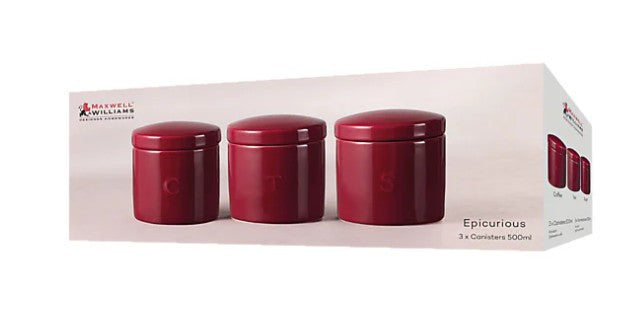 Maxwell & Williams Epicurious Canister Set - 500ml Set Of 3 - Bordeaux
