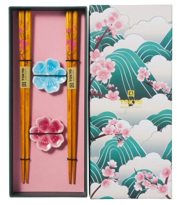 Tokyo Design Studio Fujisakura Chopsticks 4pc With Rest Gift Boxed